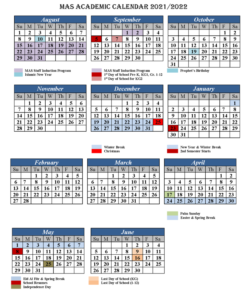 School Calender | Modern American School